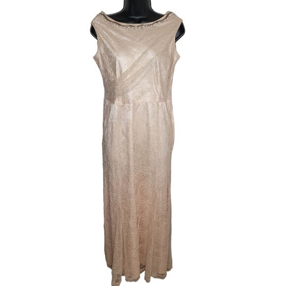 Tahari Arthur Levine Beaded Peach Lace Gown Dress Size 10 - Picture 1 of 9